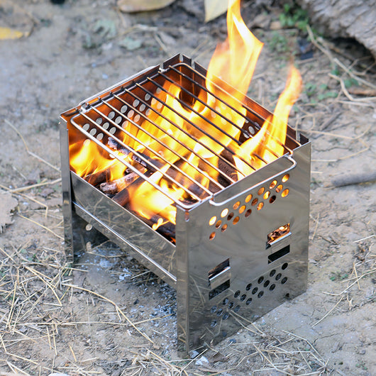 Asador Portátil Dual 2 en 1 de Acero Inoxidable con Parrilla Desmontable