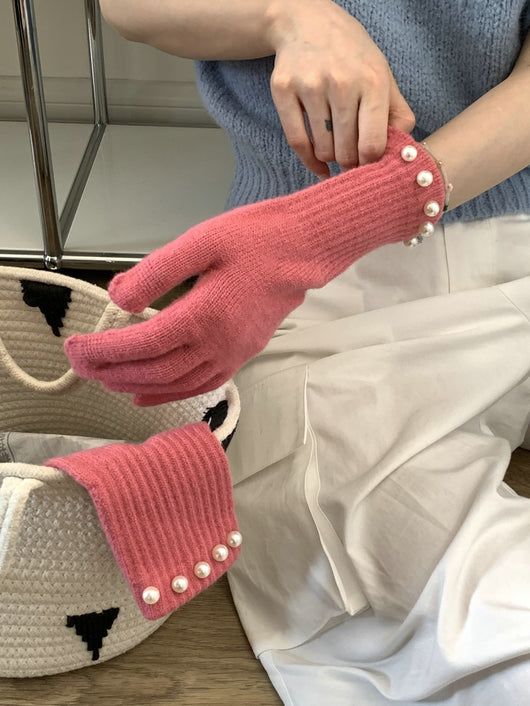 Guantes Tejidos Cálidos con Perlas en Colores Sólidos - Image 12