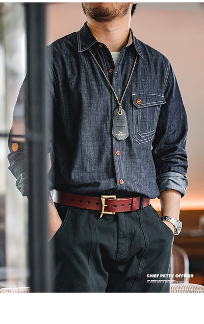 Camisa Vaquera Madden Estilo Retro Americano para Trabajo - Image 8