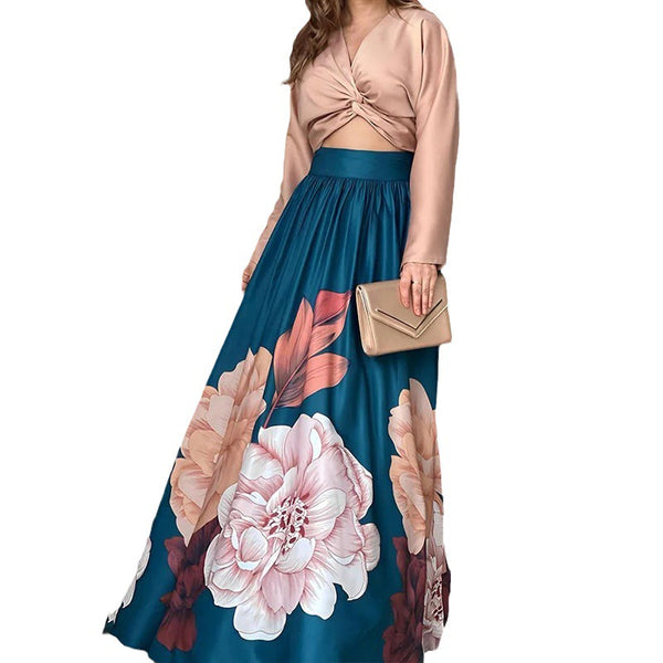 Conjunto Estampado de Blusa Manga Larga y Falda Maxi - Image 4