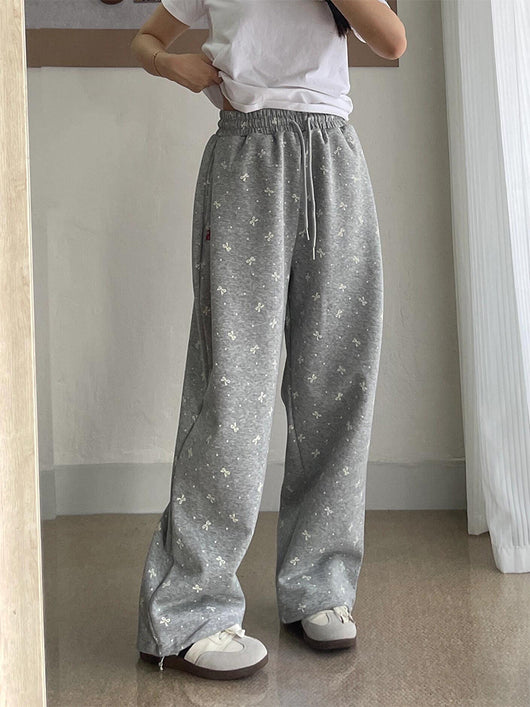 Pantalones de Chándal Vintage con Lazo y Lunares - Pierna Recta Ancha para Mujer - Image 2