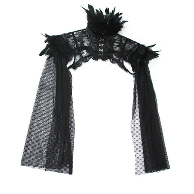Capa Elegante con Encaje y Plumas - Manga Larga - Image 4