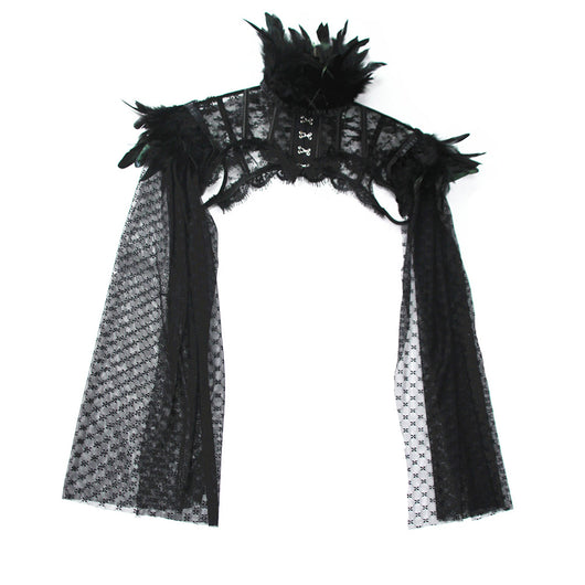Capa Elegante con Encaje y Plumas - Manga Larga - Image 4