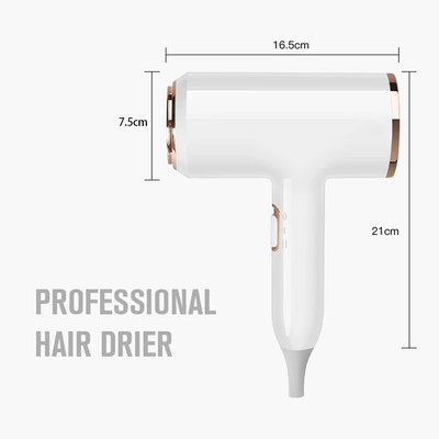 White hair dryer with rose gold accents, U.S. plug, and a concentrator nozzle for household use. - Image 15