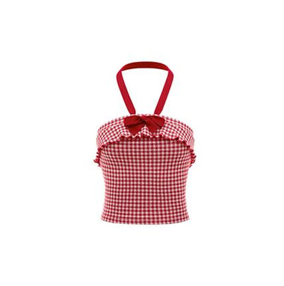 Vestido Halter Cuadros Fresa con Moño - Colección Sweet Plaid