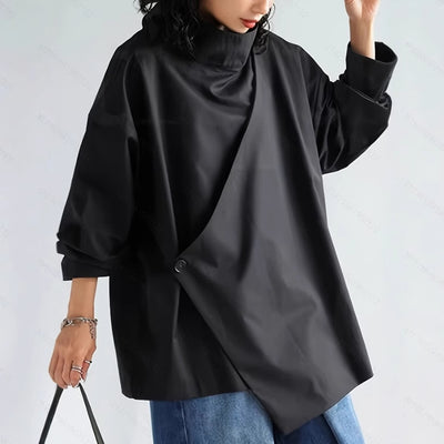 Camisa Elegante de Manga Larga con Cuello Cascada Oscuro - Image 4