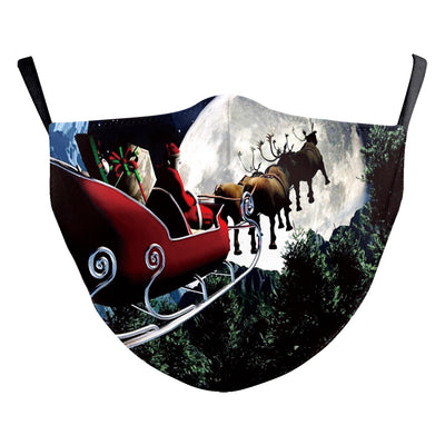 Red dust mask with a cartoon reindeer peeking out, surrounded by white snowflakes and sparkling stars. - Image 31