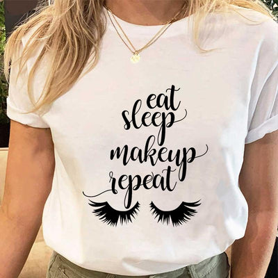 Playera Suelta de Cuello Redondo con Estampado de Labios y Pestañas para Mujer - Image 20
