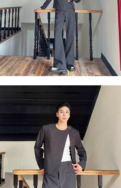 Traje Corto Casual Otoño a Rayas Cuello Redondo Bootcut - Image 8