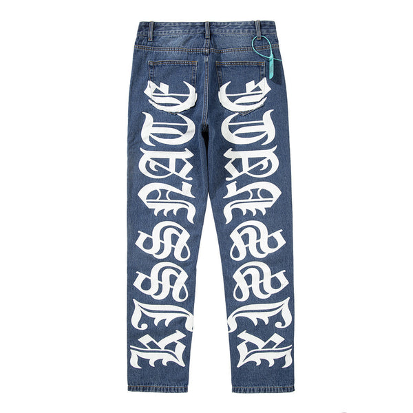 Jeans Lavados con Estampado de Letras para Hombre - Tendencia Urbana