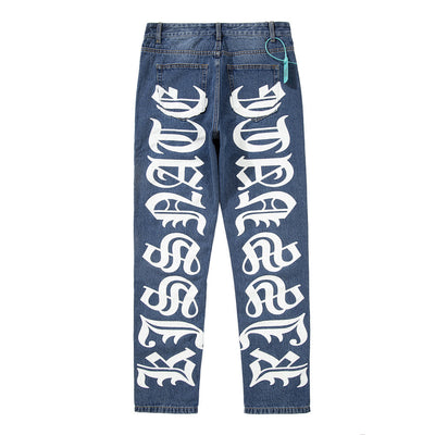 Jeans Lavados con Estampado de Letras para Hombre - Tendencia Urbana