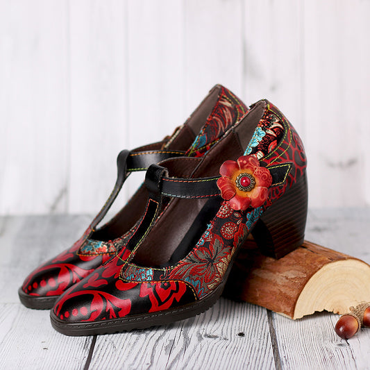 Tacones Altos Étnicos Artesanales con Flores - Estilo Retro para Mujer - Image 2