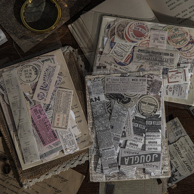 166 vintage-style decorative stickers featuring retro advertisements, tickets, and illustrations for scrapbooking and journaling. - Image 15