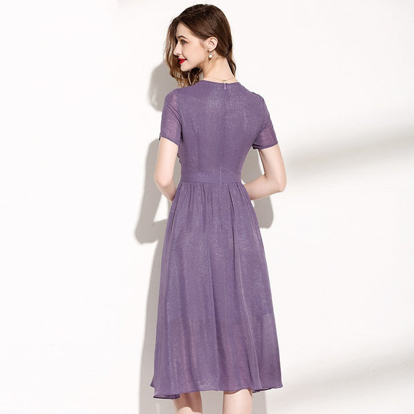 Vestido Morado con Patchwork de Encaje para Mujer