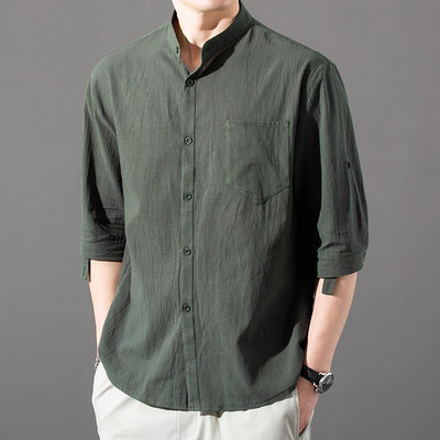 Camisa Hombre Manga Corta Algodón y Lino - Corte Suelto Moderno Talla Grande