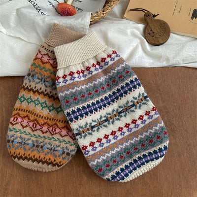 Suéter Retro a Rayas Beige - Colección Otoño Invierno con Estampado Gatito y Perrito - Image 3