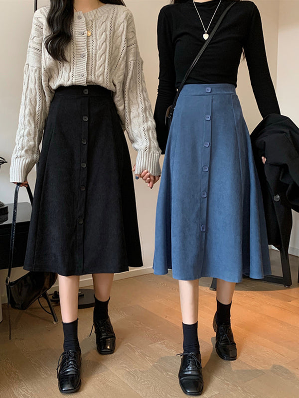 Falda Midi Cintura Alta Estilo A-Line para Invierno
