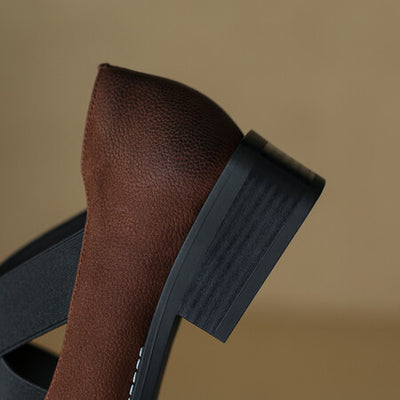 Zapatos Retro de Cuero Gamuza con Tacón Bajo y Elástico Ajustable - Image 13