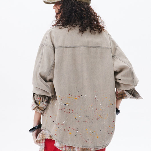 Camisa Denim Holgada con Efecto Tinta Splash - Image 9
