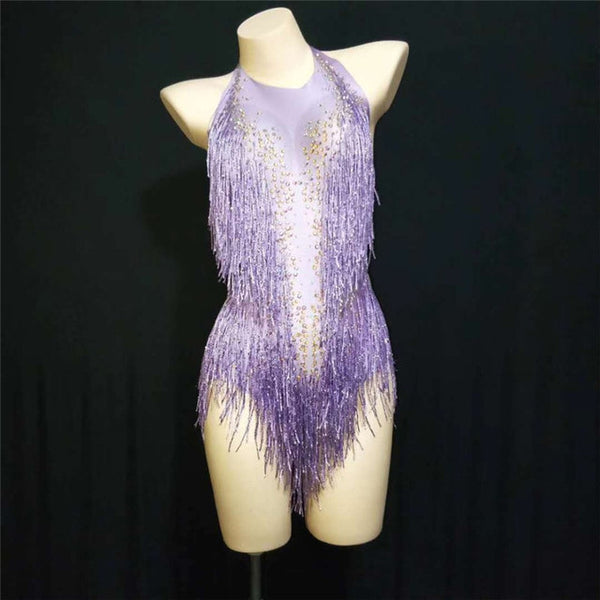 Malla Elástica con Borlas y Strass para Danza Latina