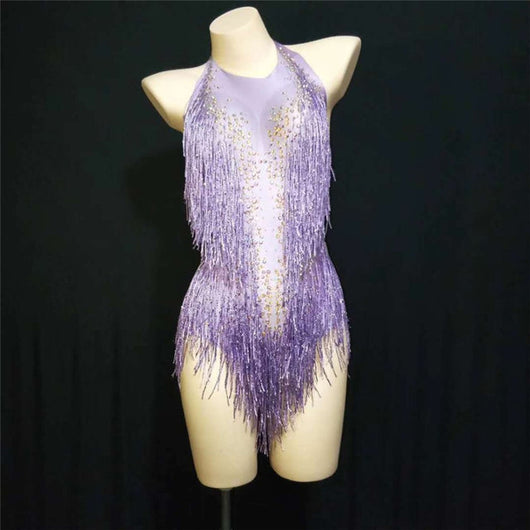 Malla Elástica con Borlas y Strass para Danza Latina