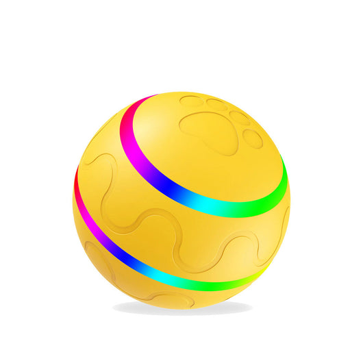 Orange pet wicked ball toy with colorful LED lights and a yellow paw-shaped remote control. - Image 5