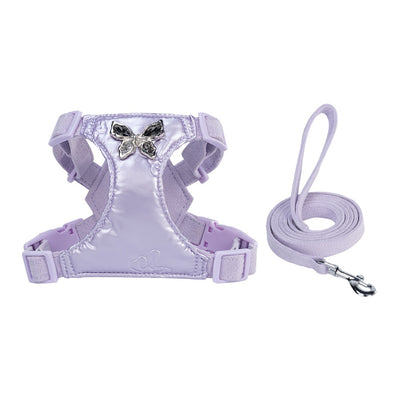 Pink pet harness and leash set with a shiny vest-style harness and rhinestone butterfly embellishment. - Image 5