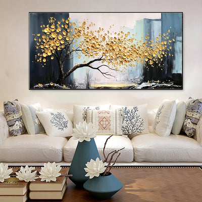 Cuadro Abstracto Árbol Dorado Pintura Hecha a Mano Decoración Moderna para el Hogar - Image 11