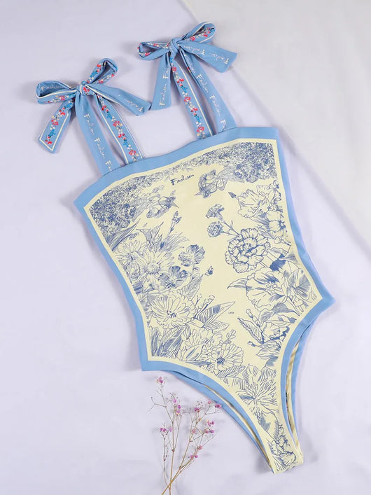 Traje de Baño Vintage Francés Estampado Doble Cara Ajustado - Image 14