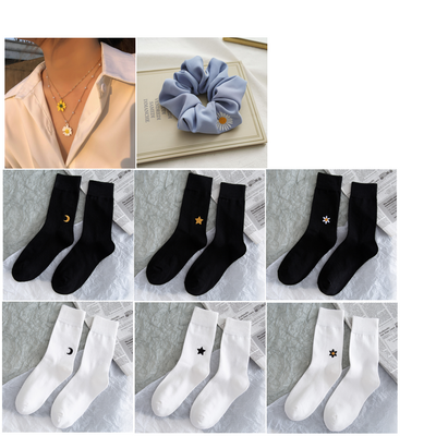 Calcetines JK Estilo Coreano Estrellas y Luna - Calcetines Altos de Color Puro - Image 11