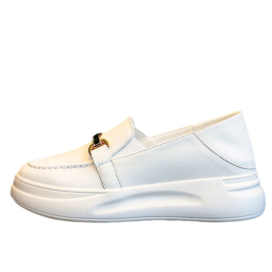 Mocasines Plataforma Cuero Blanco para Mujer - Comodidad Explosiva Otoño - Image 2