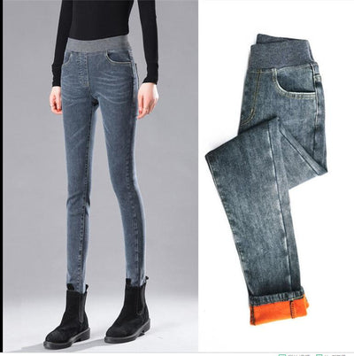Pantalones Jeans Cálidos con Forro Polar y Cintura Elástica - Image 6