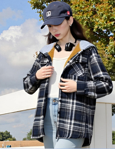 Camisa Cuadros Holgada con Capucha para Mujer - Image 14