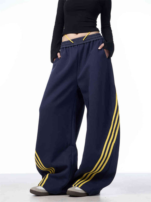 Pantalones Casuales Anchos a Rayas con Cordones - Image 3