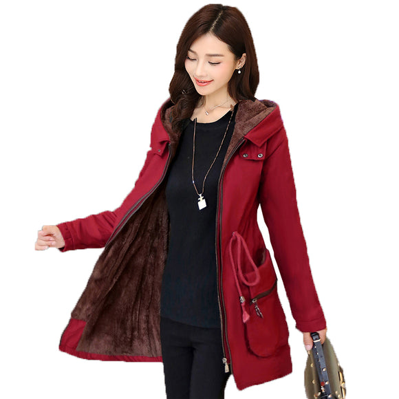 Abrigo de Algodón Polar con Capucha para Mujer - Talla Plus