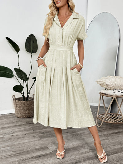 Vestido Camisero Ajustado con Bolsillos - Falda Entallada para Oficina - Image 8