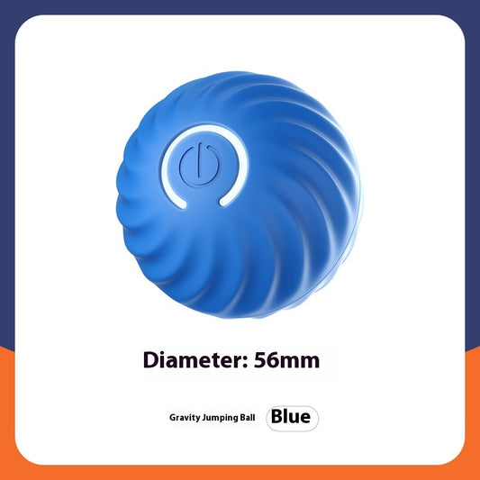 Blue gravity intelligent charging dog toy, a spherical interactive pet ball with a textured wavy surface and power button. - Image 2