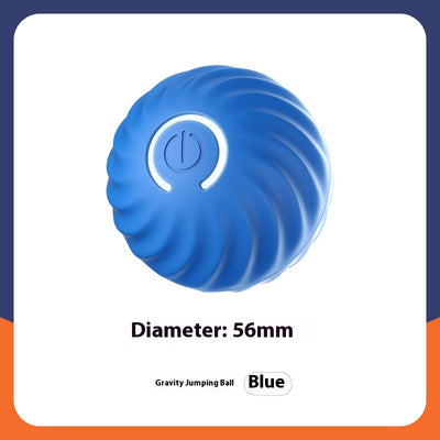 Blue gravity intelligent charging dog toy, a spherical interactive pet ball with a textured wavy surface and power button. - Image 2