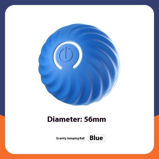 Blue gravity intelligent charging dog toy, a spherical interactive pet ball with a textured wavy surface and power button. - Image 2