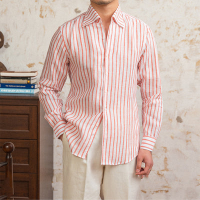 Camisa de Lino a Rayas con Manga Larga y Cuello Clásico - Image 5