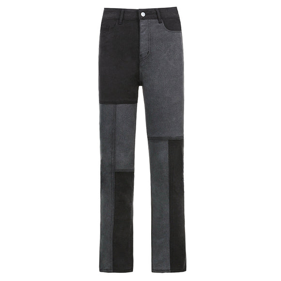 Jeans de Cintura Alta con Costuras Asimétricas y Contraste de Colores