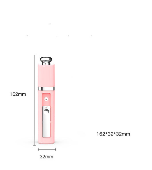 Pink USB Power Bank Nano Spray Moisturizer with silver accents, featuring a power button and sleek design. - Image 4