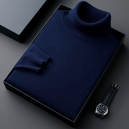 Suéter Cuello Alto Liso Grueso Holgado para Hombre - Image 11