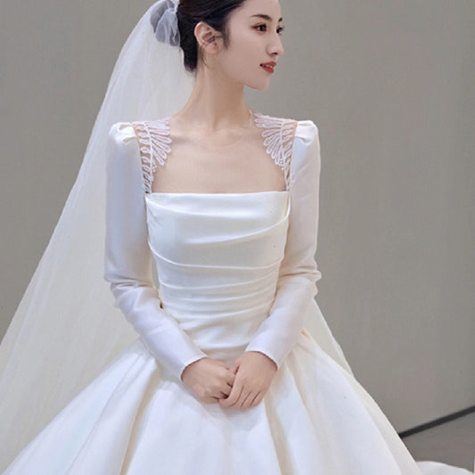 Vestido de Novia Satinado con Mangas Largas