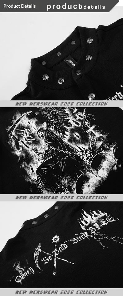 Camisa Manga Larga Hombre Estilo Retro Americano Estampado Oscuro - Image 10