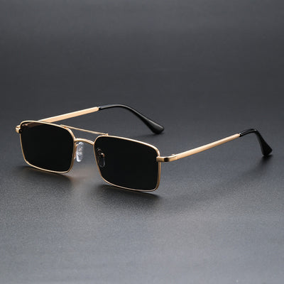 Black rectangular sunglasses with a double beam and dark gray lenses, angled on a white background. - Image 13