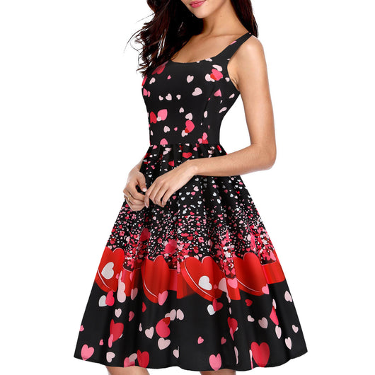 Vestido Columpio con Estampado de Corazón - Diseño Elegante para San Valentín