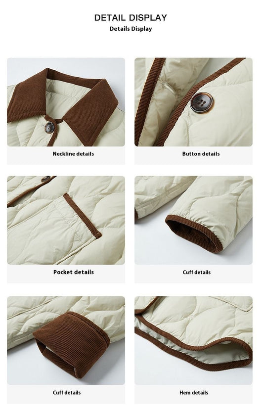 Abrigo Invierno Diseño Solapa Bicolor Estampado Diamante - Image 13