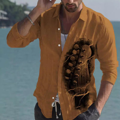 Camisa de Lino Bambú Estampada con Detalles a Tono para Hombre - Image 5