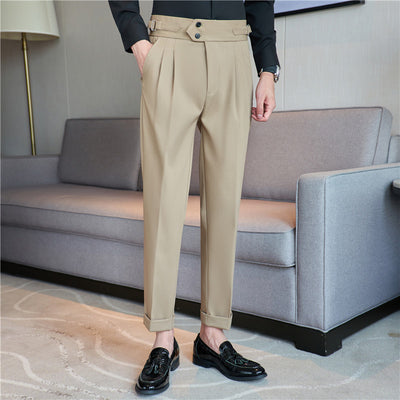 Pantalones Casuales Largos de Cintura Alta con Drapeado Elegante para Hombre - Image 10